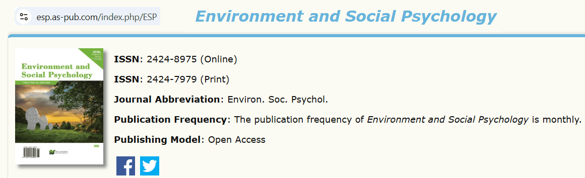  Environment and Social Psychology predatory scopus journal 