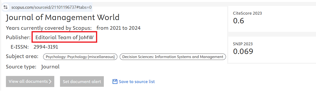  Journal of Management World predatory scopus journal 